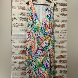 Lauren Ralph Lauren Beautiful Multicolor Vibrant Sleeveless Sz16 Wrap Dress $145